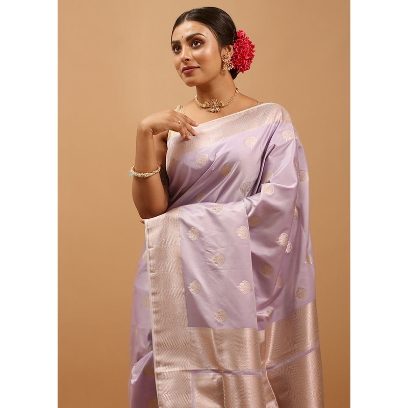 Purple Banarasi Silk Saree With Blouse Piece - JD986613878