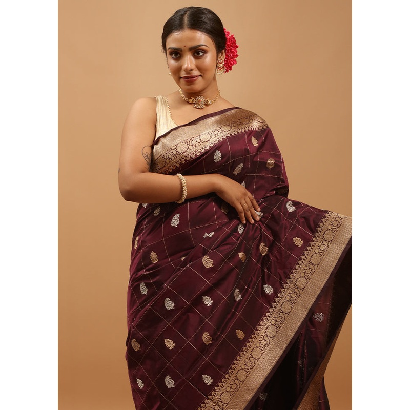 Purple Handloom Katan Pure Silk Saree With Blouse Piece - JD986613877
