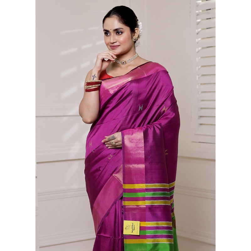 Purple Kalakshetra Kanjivaram Silk Saree With Blouse Piece - JD986613890
