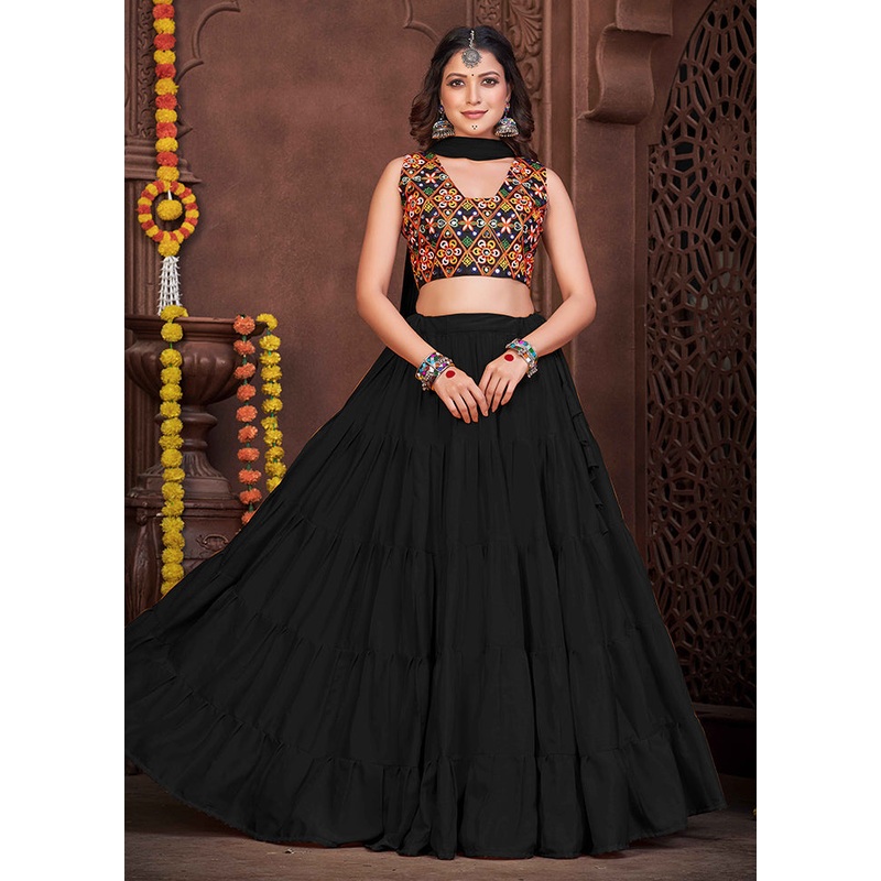 3 Pc Black Semi Stitched Lehenga Set - JD986613667