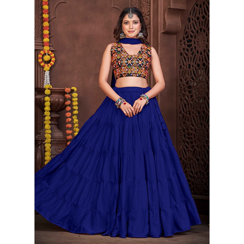 3 Pc Blue Semi Stitched Lehenga Set - JD986613665