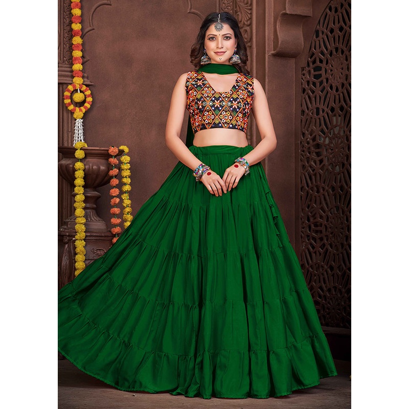 3 Pc Light Green Semi Stitched Lehenga Set - JD986613662