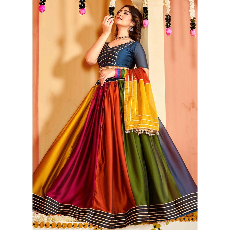 3 Pc Multicolor Semi Stitched Lehenga Set - JD986613654