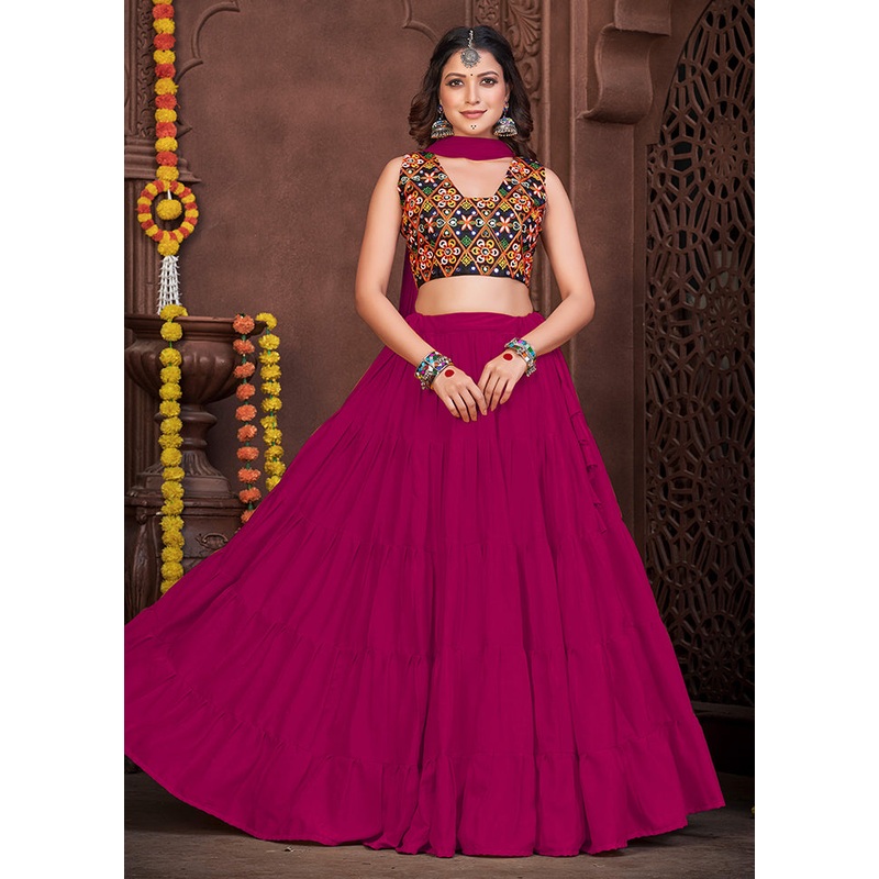 3 Pc Pink Semi Stitched Lehenga Set - JD986613648