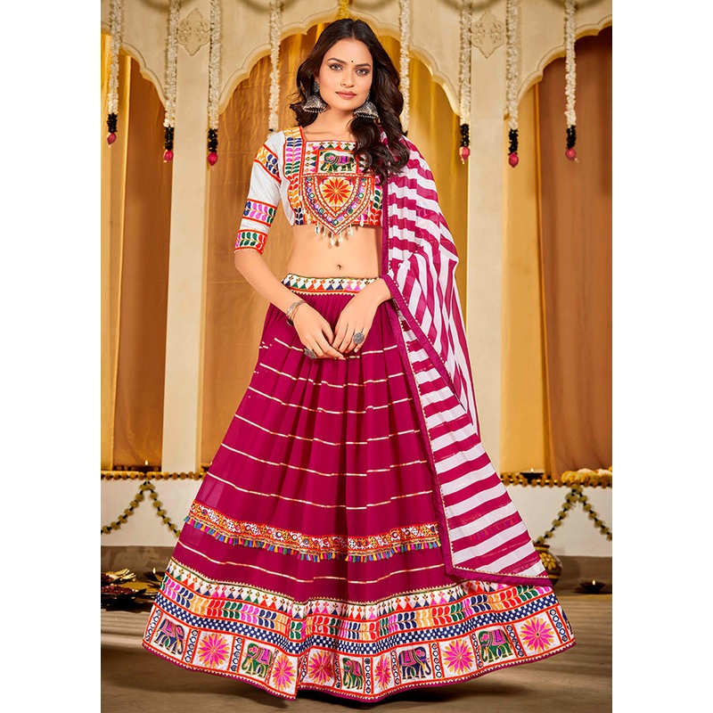 3 Pc Pink Semi Stitched Lehenga Set - JD986613649