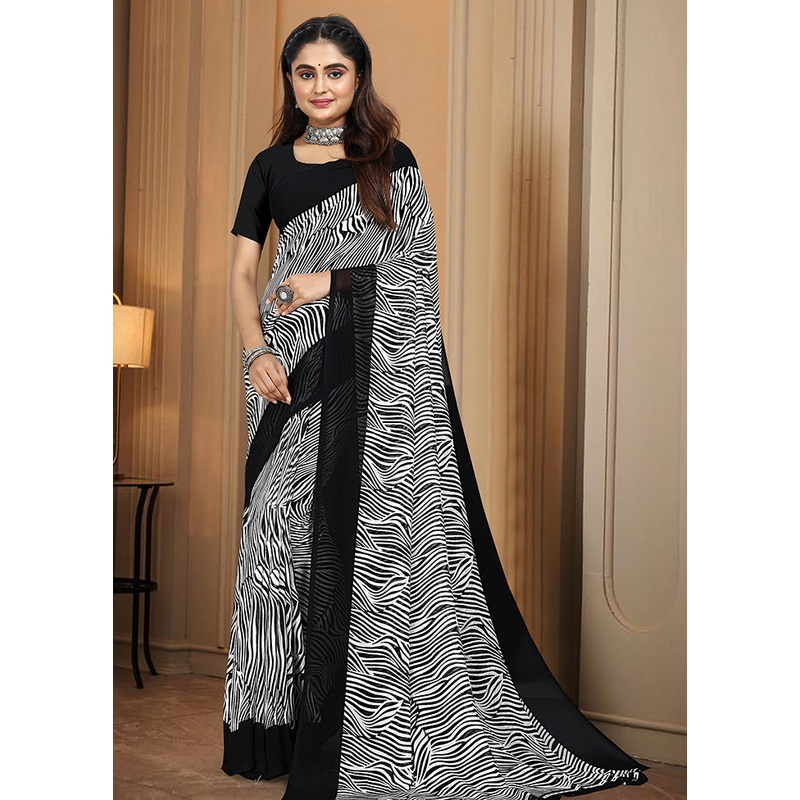 Black Georgette Saree With Blouse Piece - JD986613523