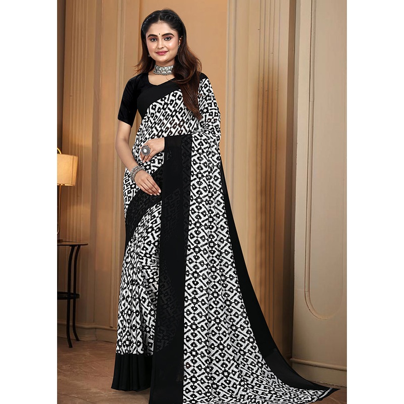 Black Georgette Saree With Blouse Piece - JD986613525