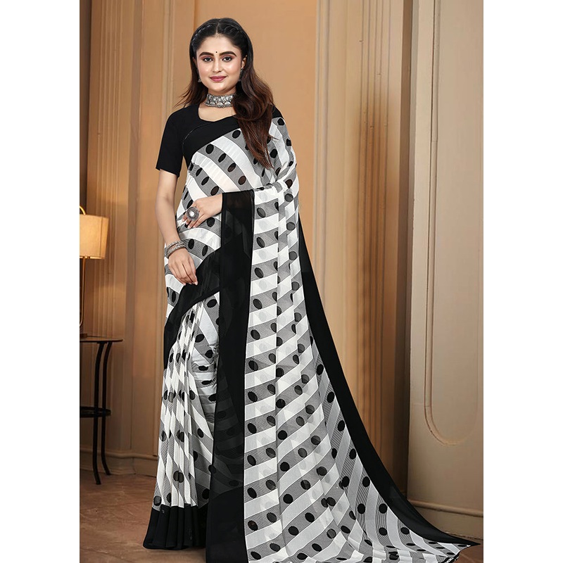 Black Georgette Saree With Blouse Piece - JD986613526