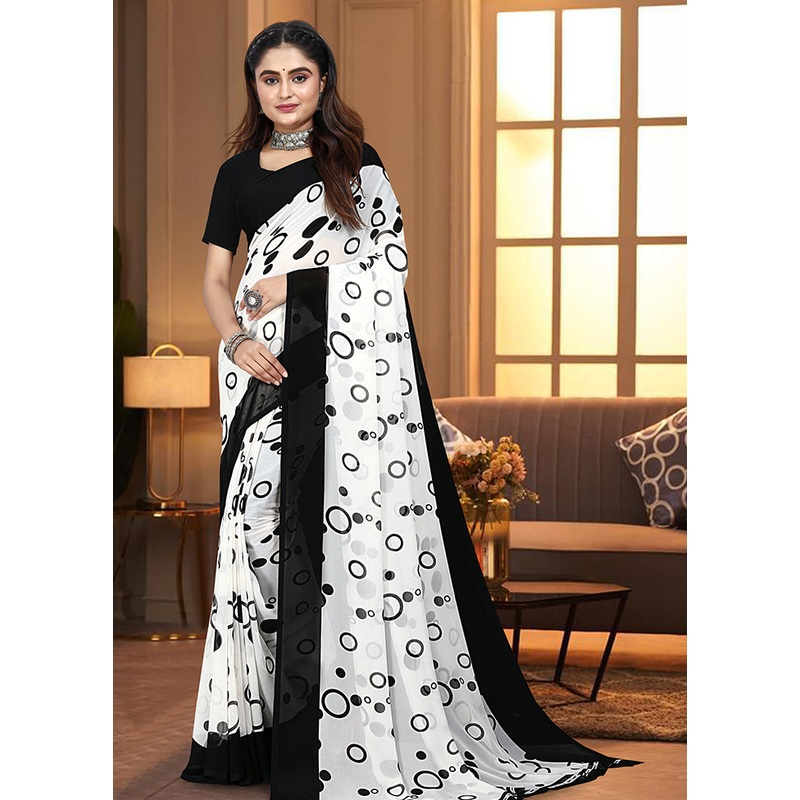 Black Georgette Saree With Blouse Piece - JD986613527