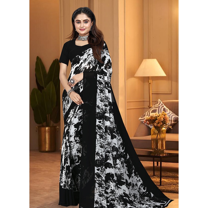 Black Georgette Saree With Blouse Piece - JD986613528