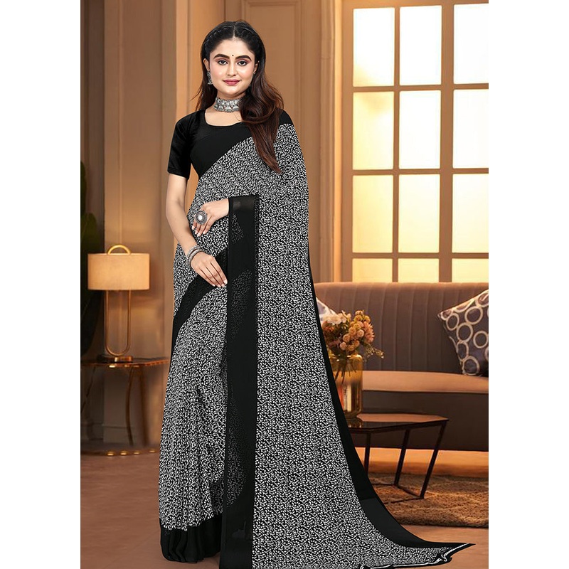 Black Georgette Saree With Blouse Piece - JD986613529