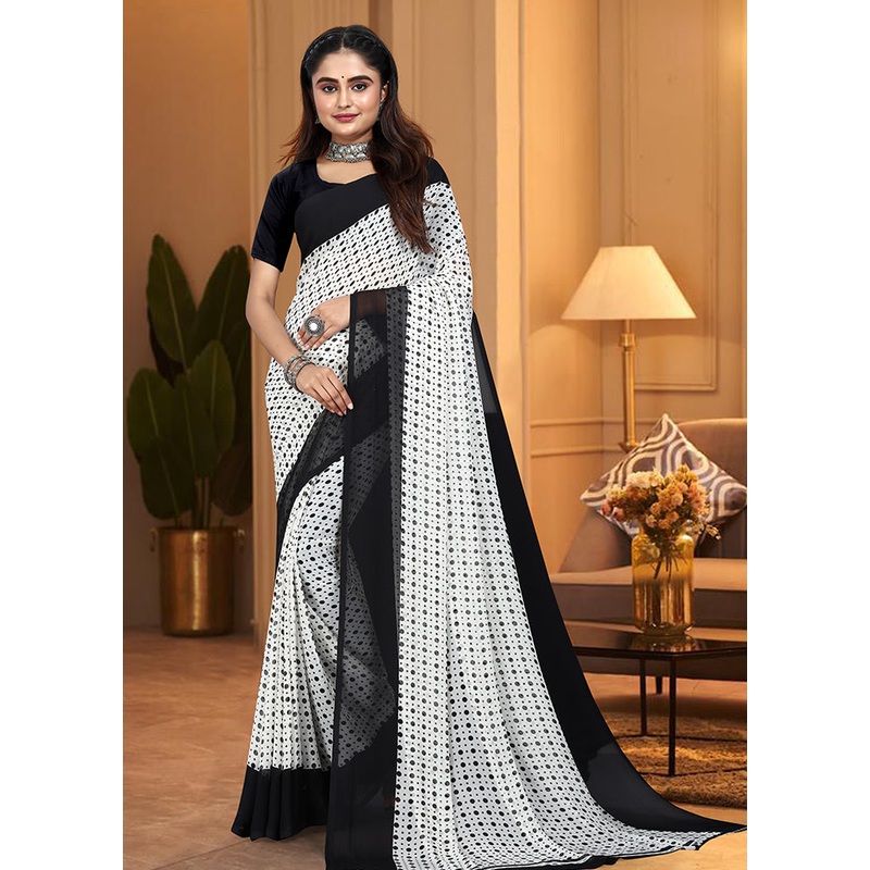 Black Georgette Saree With Blouse Piece - JD986613530