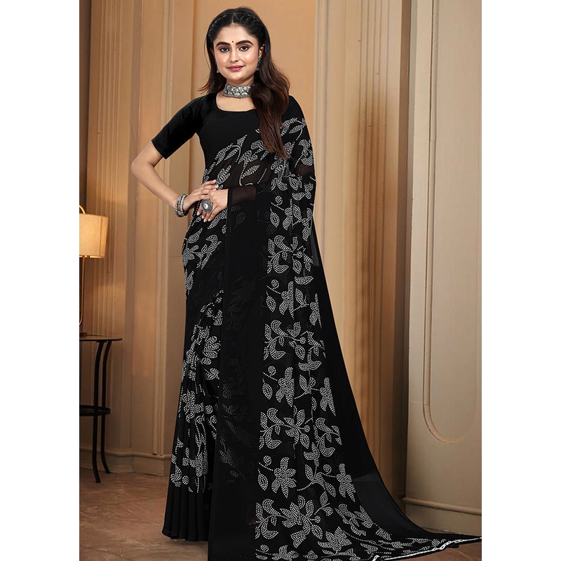 Black Georgette Saree With Blouse Piece - JD986613531