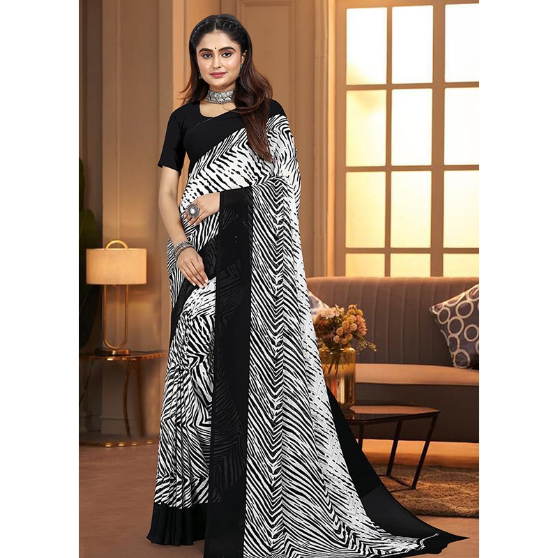 Black Georgette Saree With Blouse Piece - JD986613532