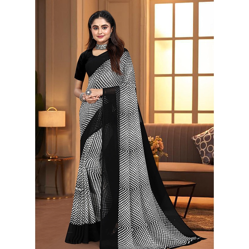 Black Georgette Saree With Blouse Piece - JD986613533