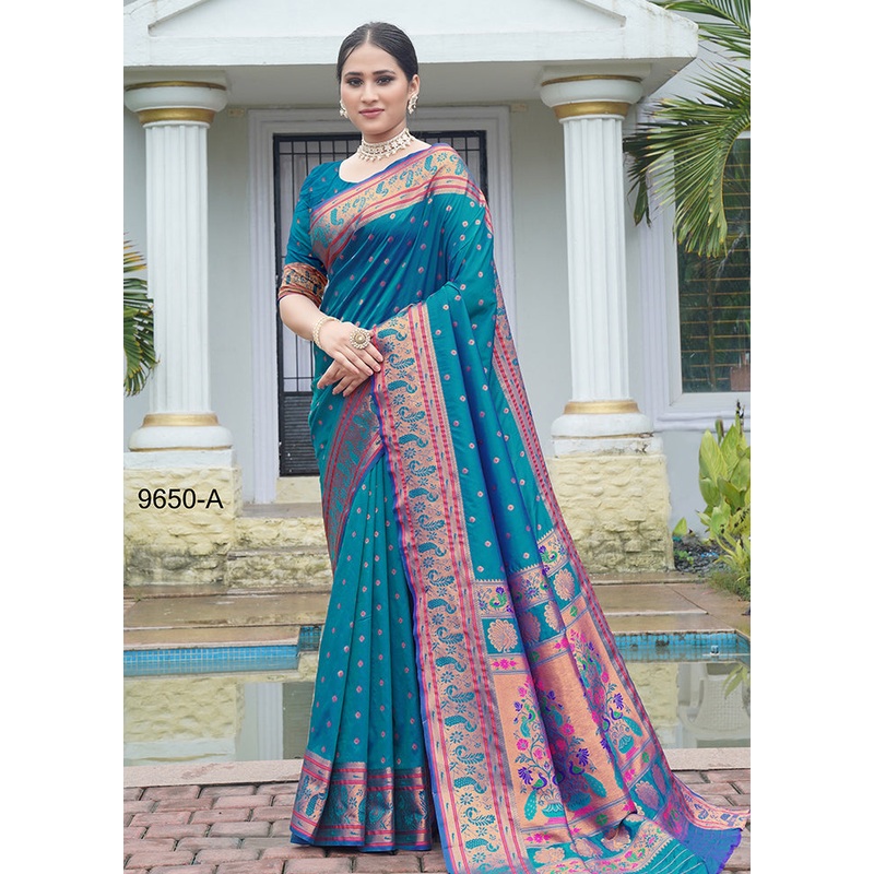 Blue Dupion Silk Saree With Blouse Piece - JD986613522
