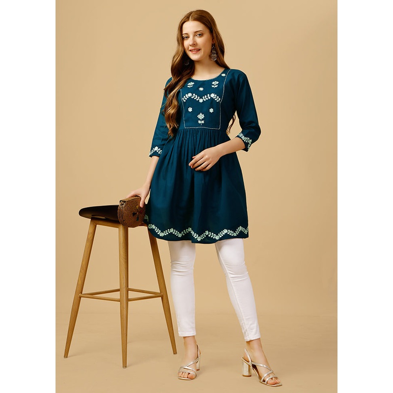 Blue Readymade Rayon Kurti - JD986613697