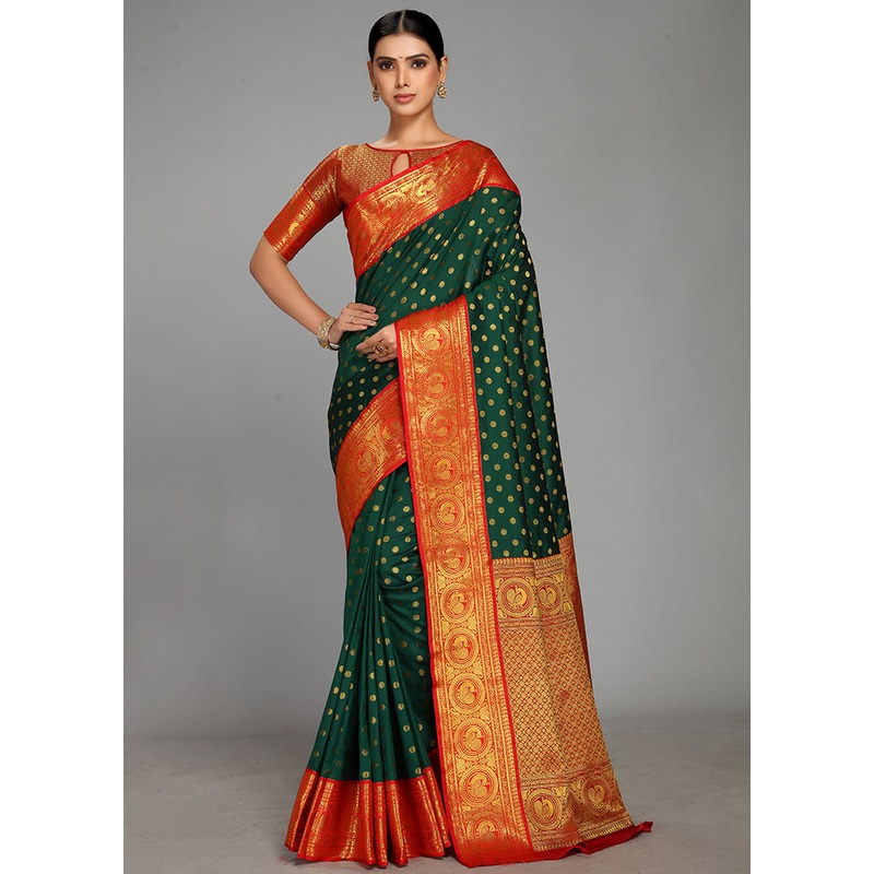 Bottle Green Spun Silk Saree With Blouse Piece - JD986613608