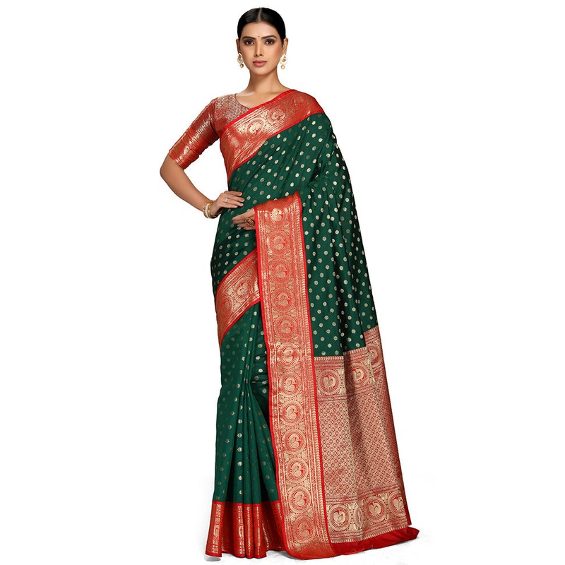 Bottle Green Spun Silk Saree With Blouse Piece - JD986613613