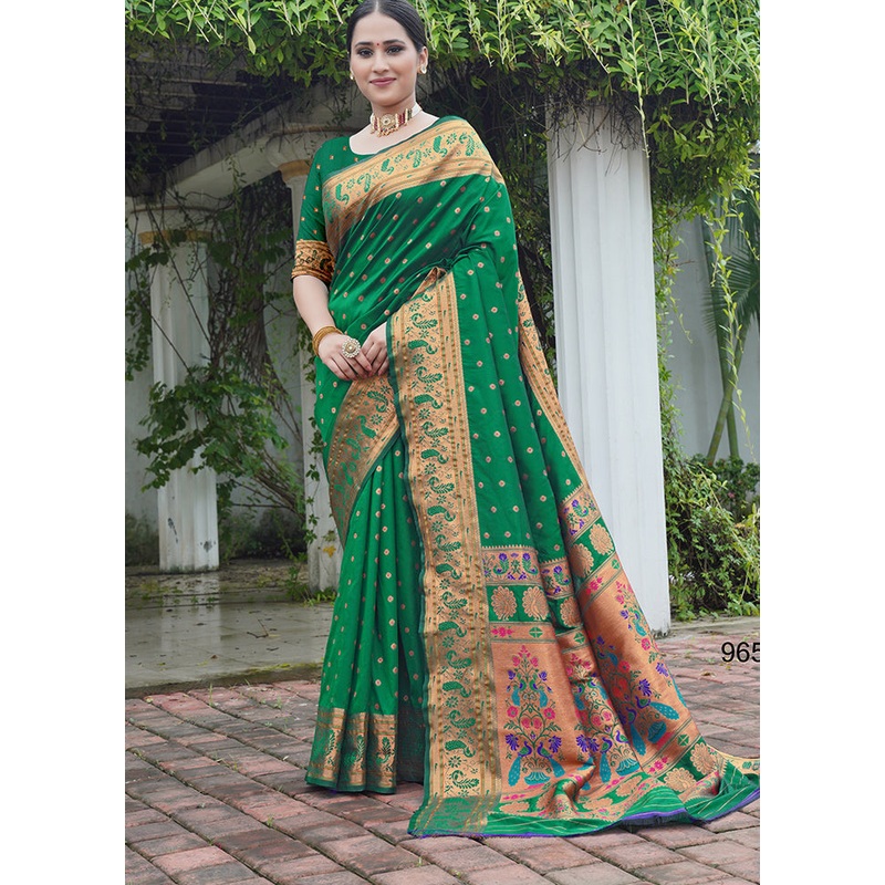 Green Dupion Silk Saree With Blouse Piece - JD986613513