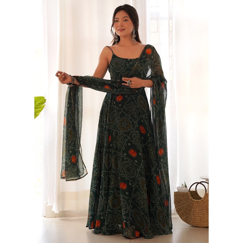 Green Readymade Pure Silk Indian Dress - JD986613695