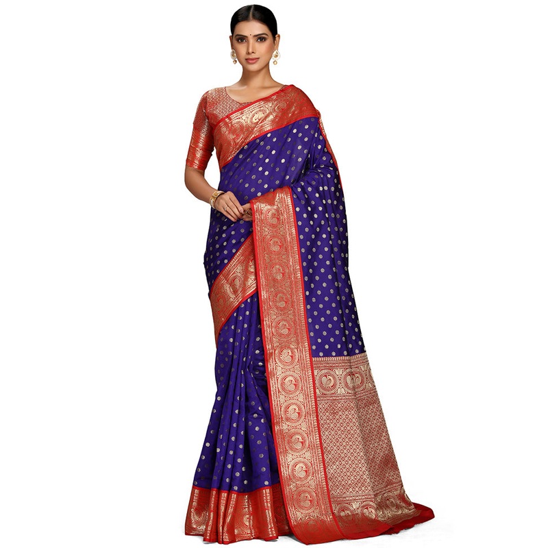 Indigo Blue Spun Silk Saree With Blouse Piece - JD986613617