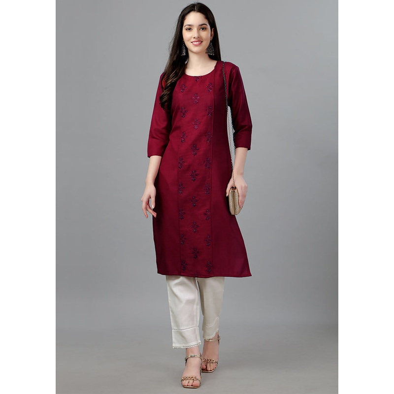 Maroon Readymade Cotton Kurti - JD986613693