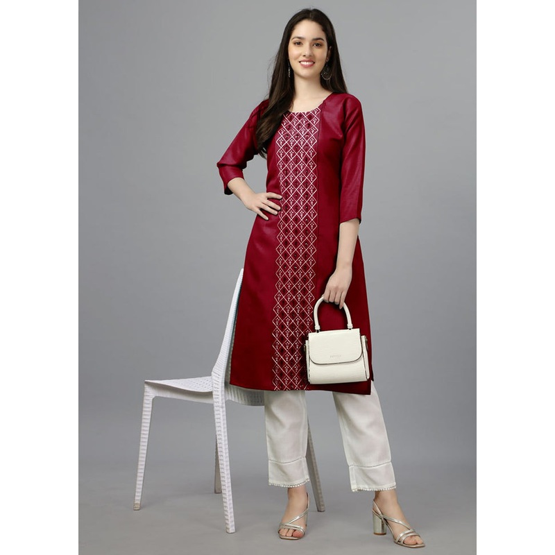 Maroon Readymade Cotton Kurti - JD986613694