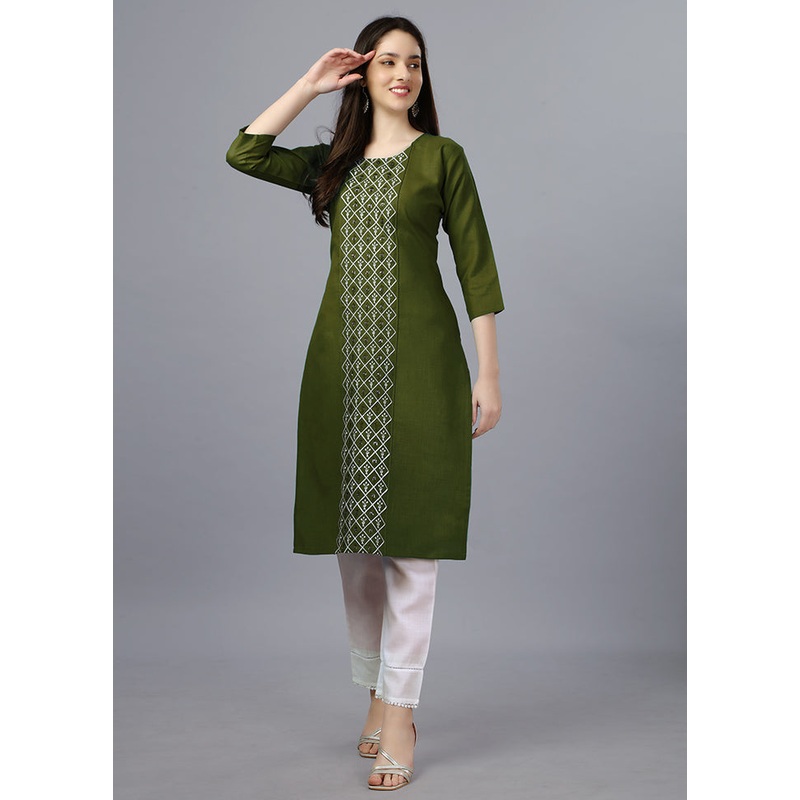 Mehendi Green Readymade Cotton Kurti - JD986613691