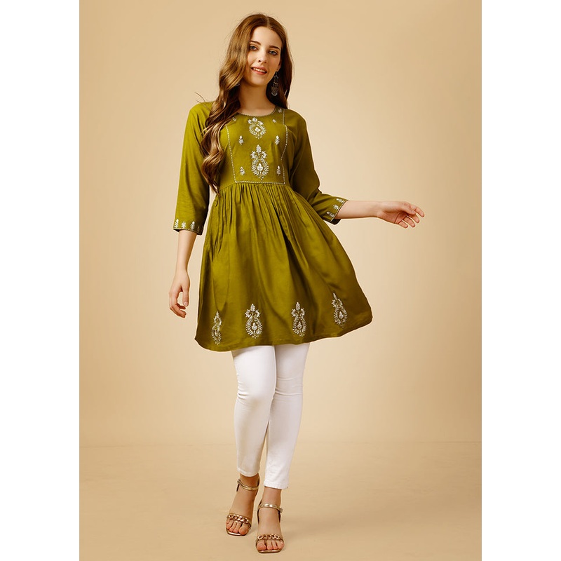 Mehendi Readymade Rayon Kurti - JD986613689
