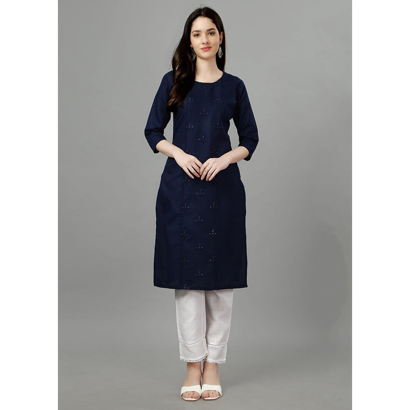 Navy Blue Readymade Cotton Kurti - JD986613686