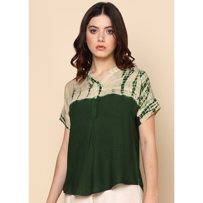 Olive Green Readymade Rayon Top - JD986613552