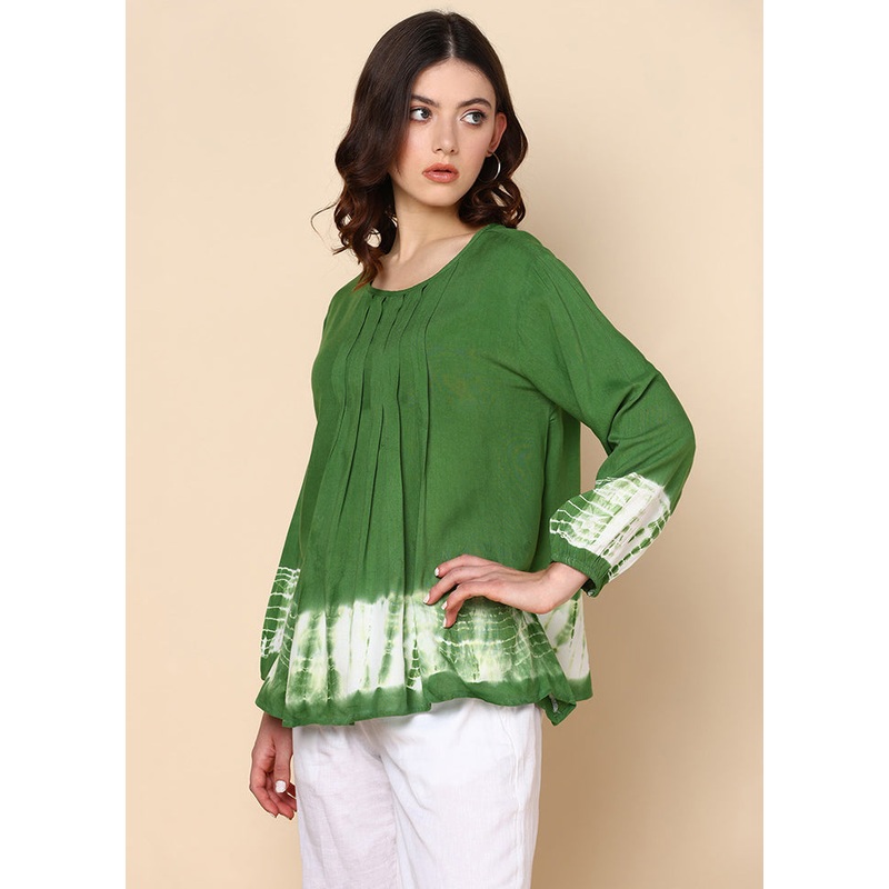 Olive Green Readymade Rayon Top - JD986613553