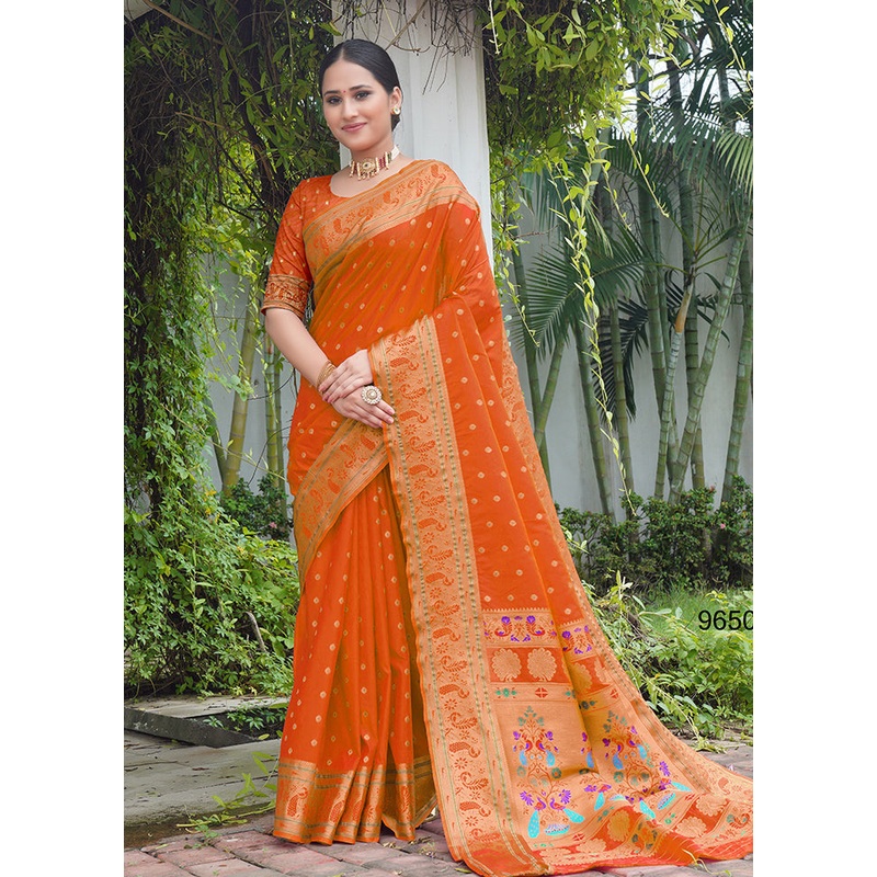 Orange Dupion Silk Saree With Blouse Piece - JD986613499