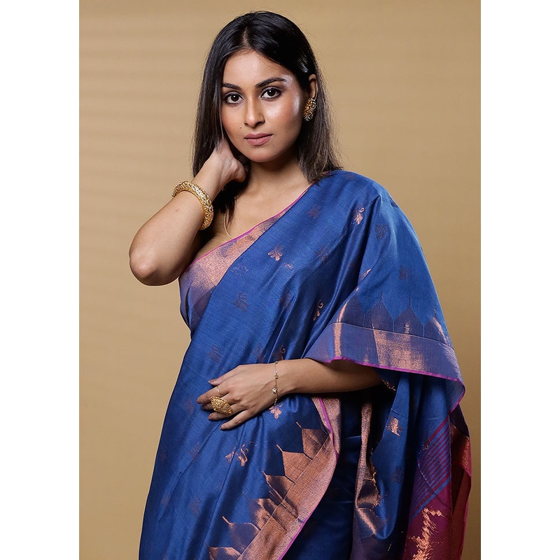 Purple Cotton Saree With Blouse Piece - JD986613491