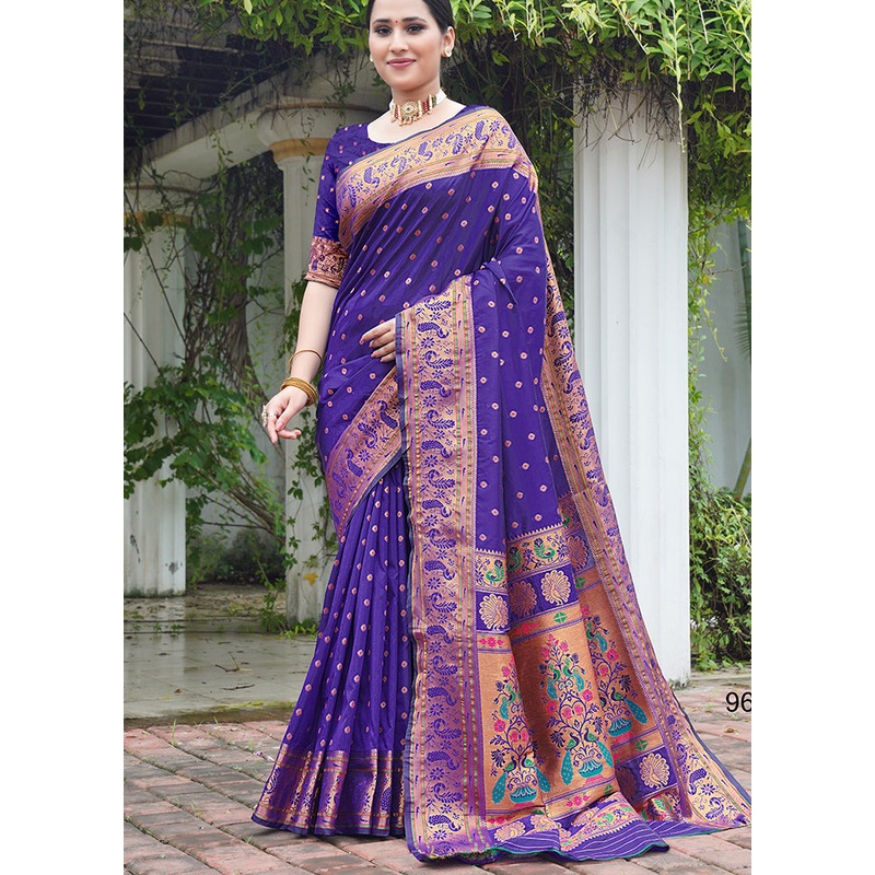 Purple Dupion Silk Saree With Blouse Piece - JD986613492