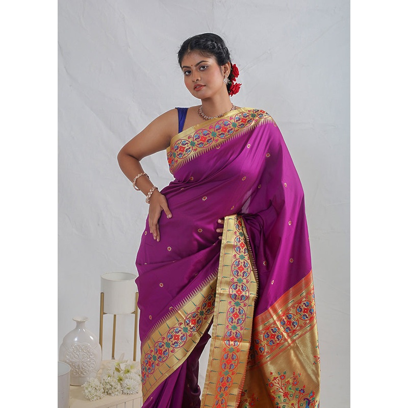 Purple Paithani Spun Silk Saree With Blouse Piece - JD986613597