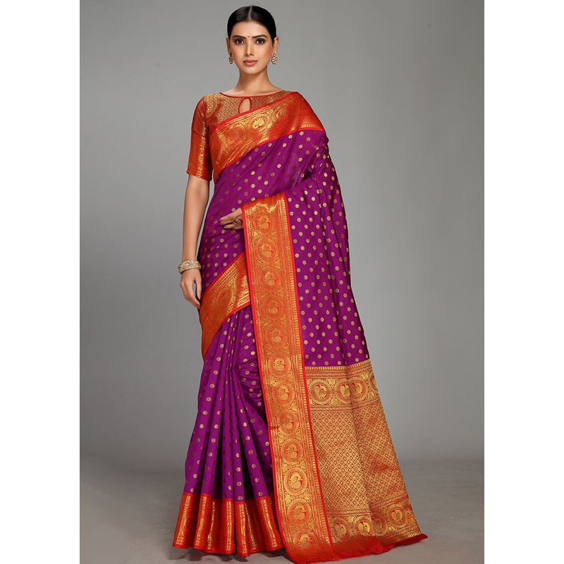 Purple Spun Silk Saree With Blouse Piece - JD986613609