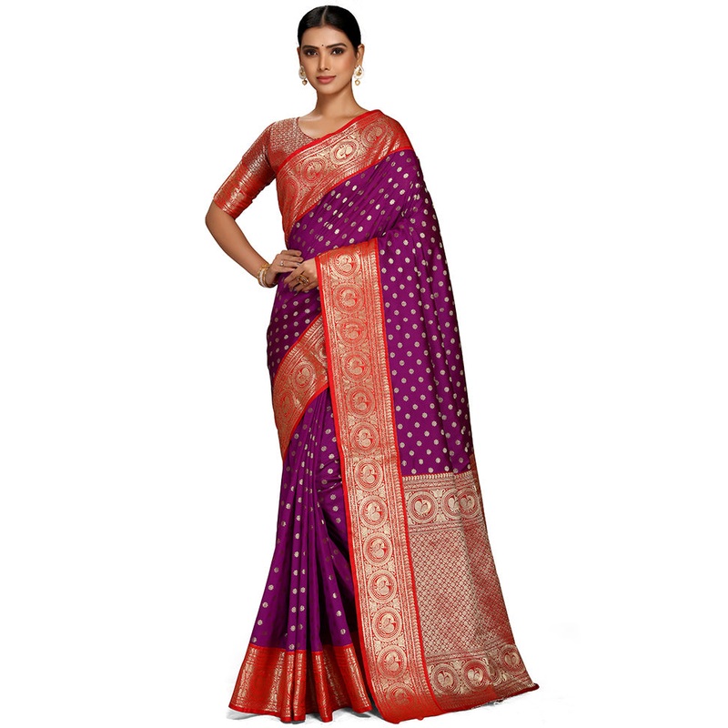 Purple Spun Silk Saree With Blouse Piece - JD986613614