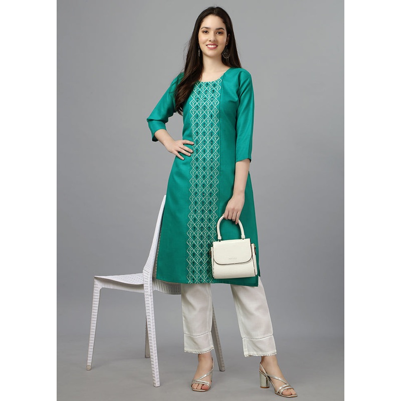 Rama Green Readymade Cotton Kurti - JD986613682