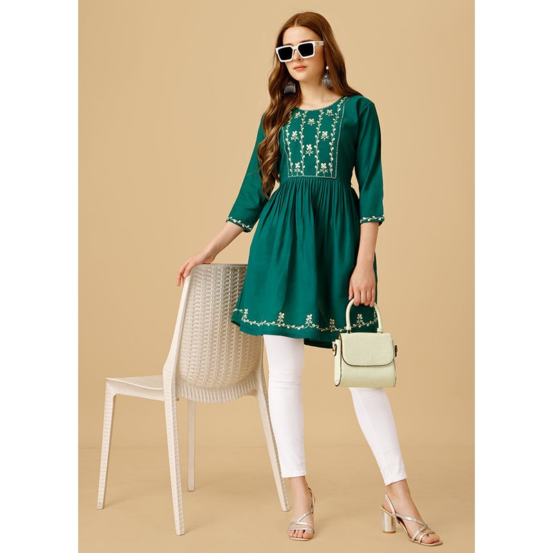 Rama Green Readymade Rayon Kurti - JD986613681