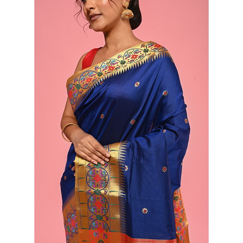 Royal Blue Paithani Spun Silk Saree With Blouse Piece - JD986613599