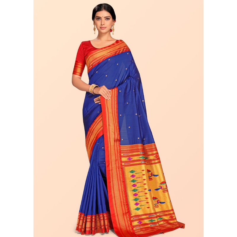Royal Blue Paithani Work Spun Silk Saree With Blouse Piece - JD986613576
