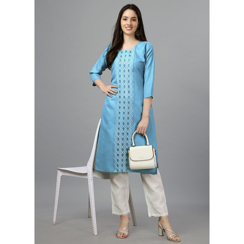 Sky Blue Readymade Cotton Kurti - JD986613678
