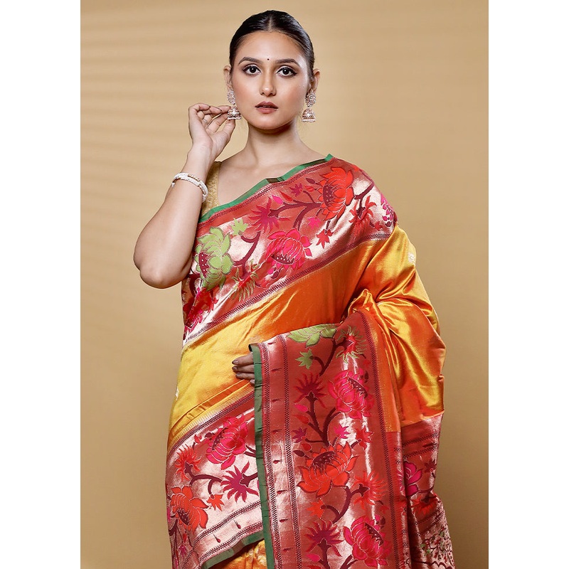 Yellow Handloom Katan Pure Silk Saree With Blouse Piece - JD986613622