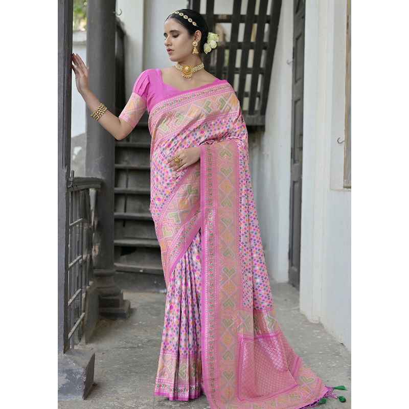 Baby Pink Dupion Silk Saree With Blouse Piece - JD986613450