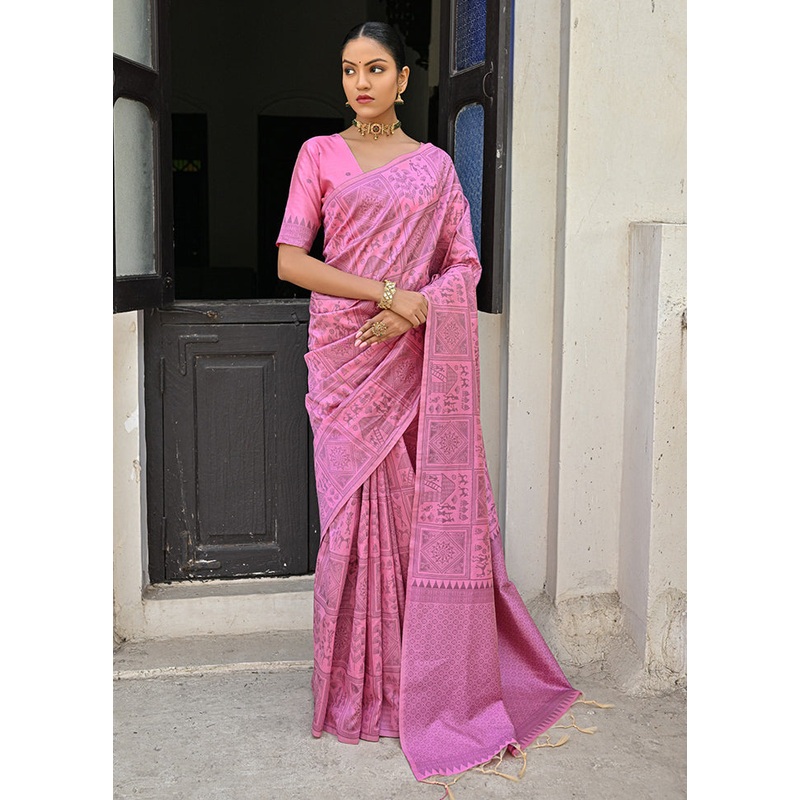 Baby Pink Dupion Silk Saree With Blouse Piece - JD986613451