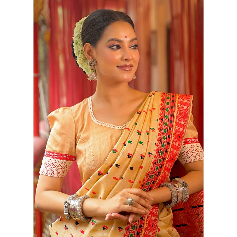 Beige Dola Silk Designer Blouse - JD986613480