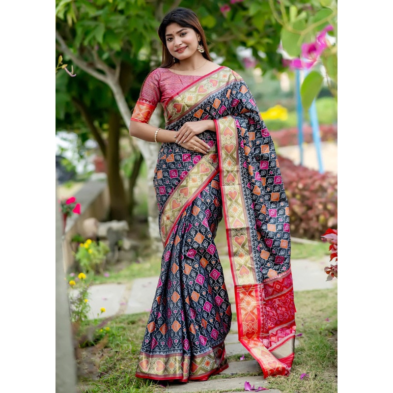 Black Banarasi Silk Saree With Blouse Piece - JD986613399