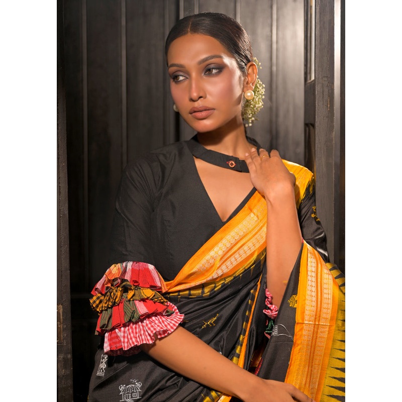 Black Cotton Silk Designer Blouse - JD986613479